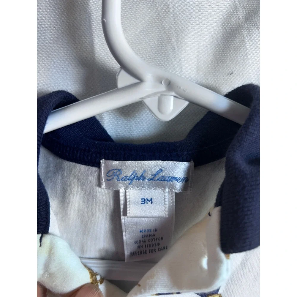 Ralph Lauren Polo Bear Romper 3M White Americana Print Baby Boy